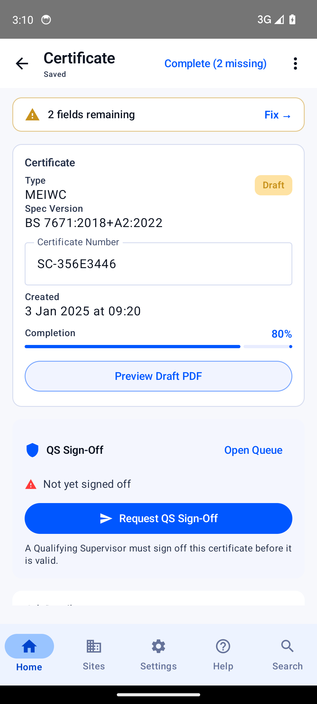 SnapCert Android certificate progress screen