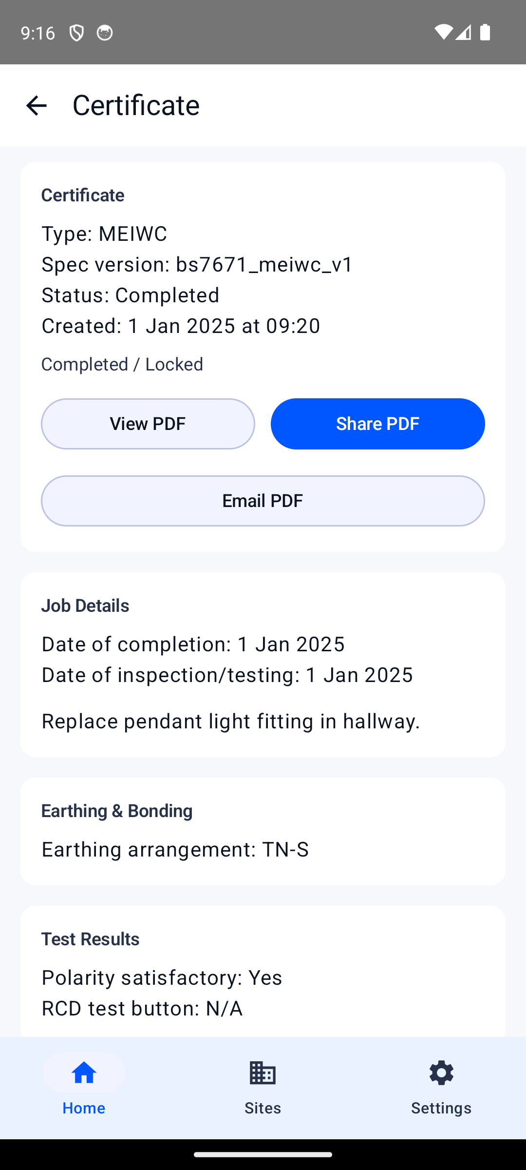SnapCert Android completed certificate screen