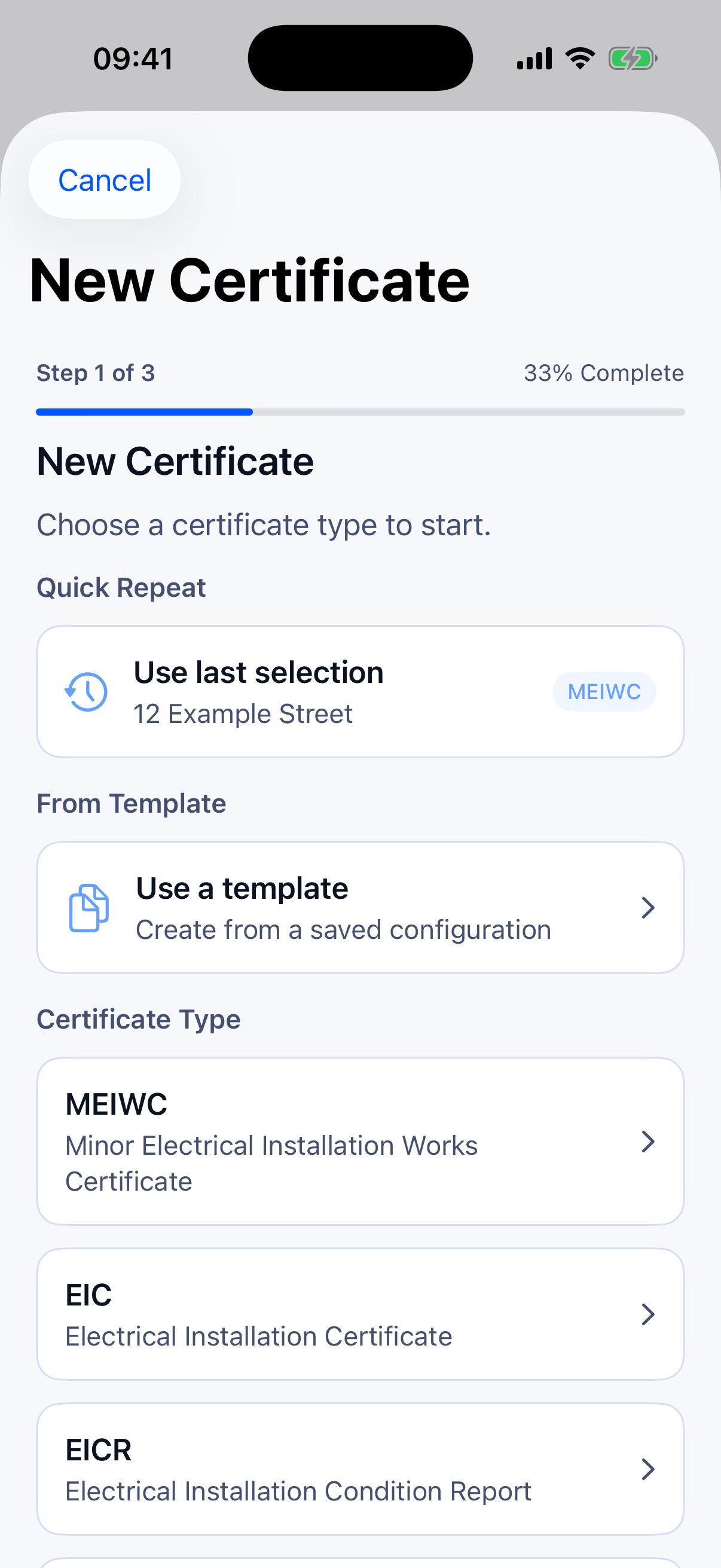 SnapCert iPhone new certificate screen