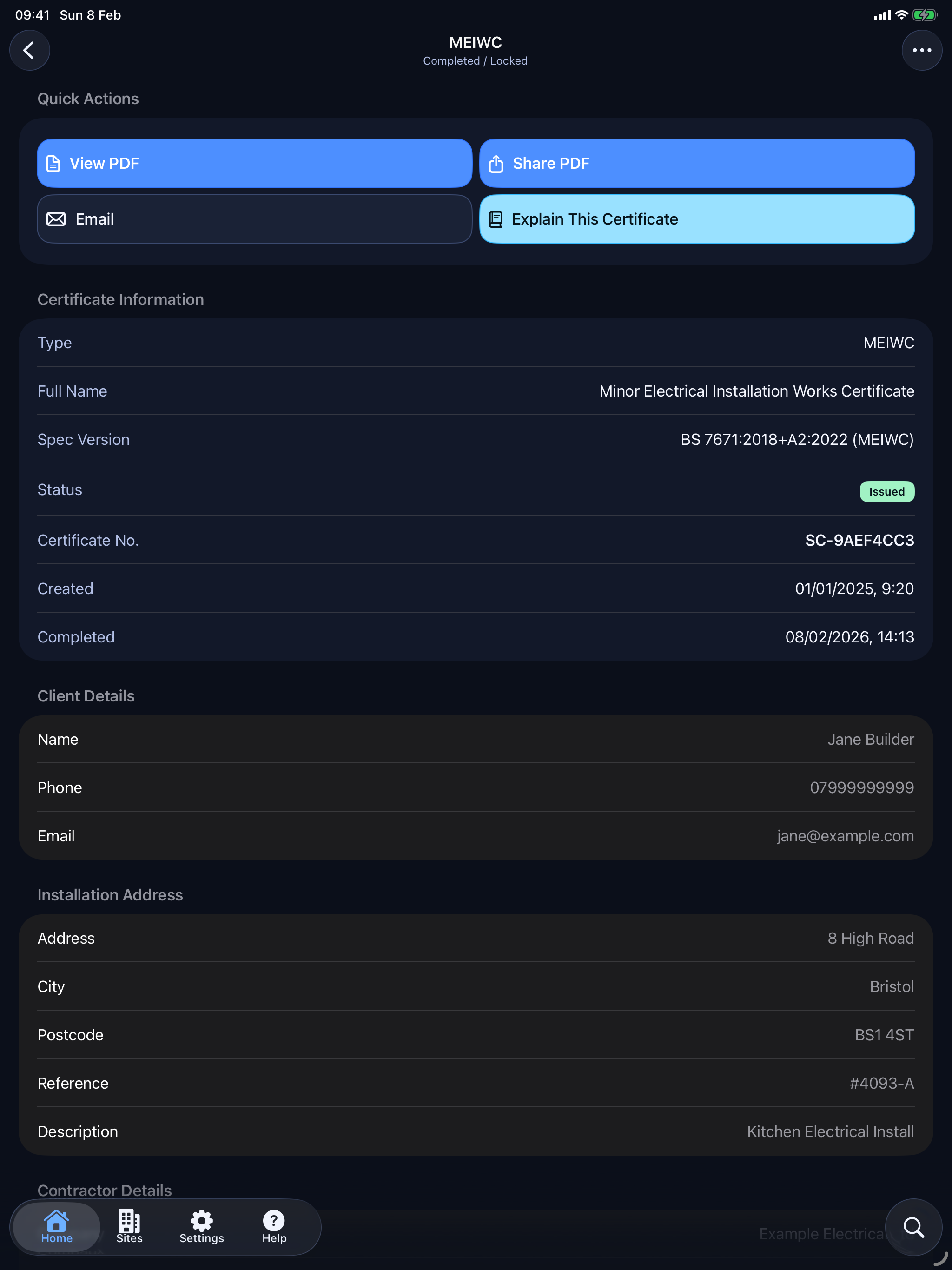 SnapCert iPad certificate detail in dark mode