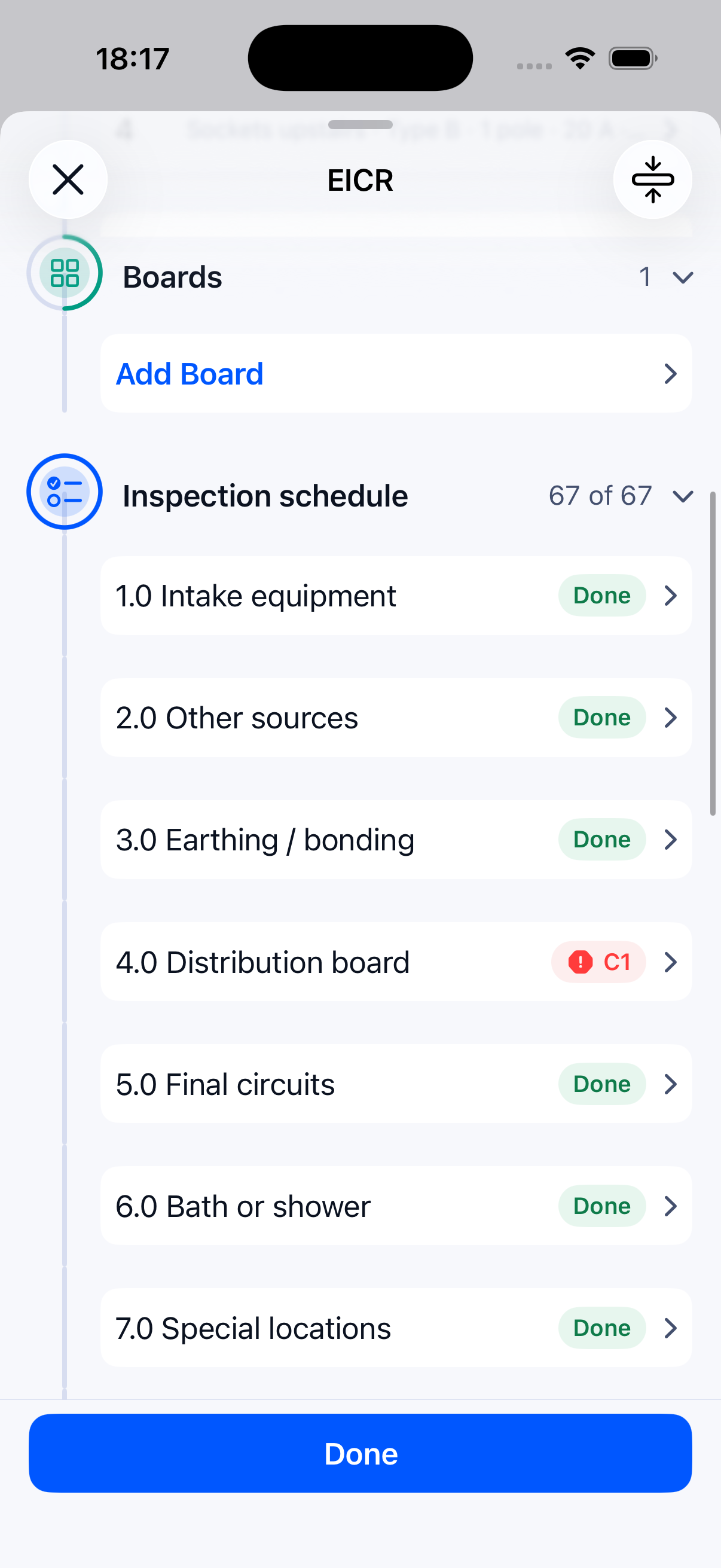 Inspection schedule with a C1 on distribution board
